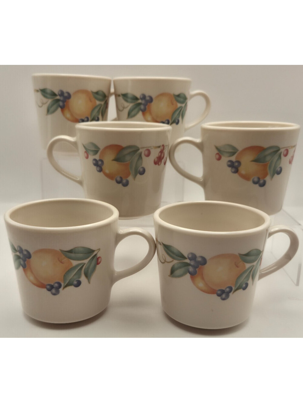 Corelle Abundance Fruit Set of 6 Coffee Mugs Corning USA Vintage Cups